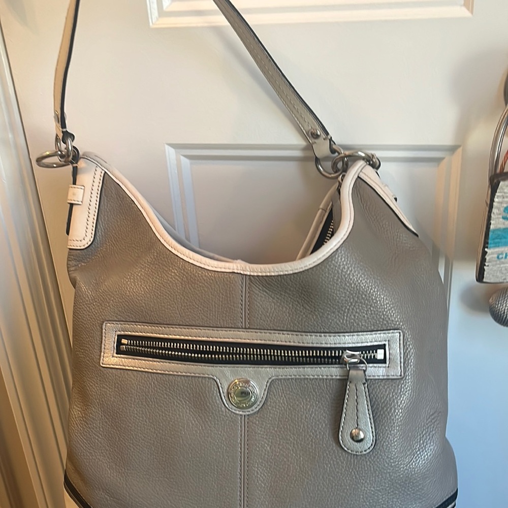 Grey/taupe leather coach bag